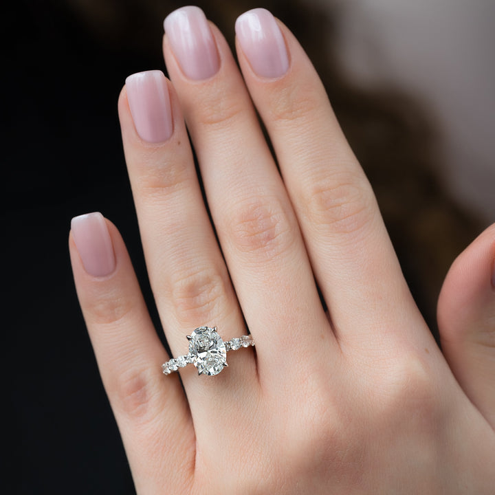 The Amora Oval Lab Diamond Moissanite Engagement Ring *Shown with 3 ct #material_white