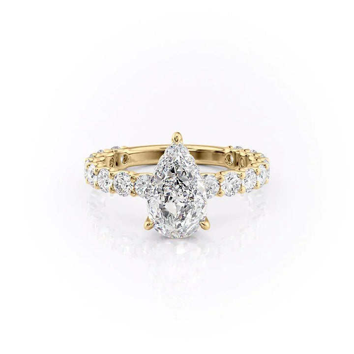 The Amora Set With Pear Side Stone Lab Diamond 1 Carat 14K Gold#material_14k-gold