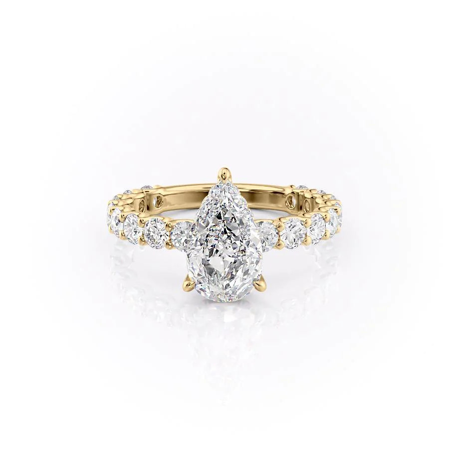 The Amora Set With Pear Side Stone Moissanite#material_14k-gold