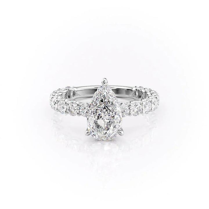 The Amora Set With Pear Side Stone Lab Diamond 1 Carat 14K White#material_14k-white