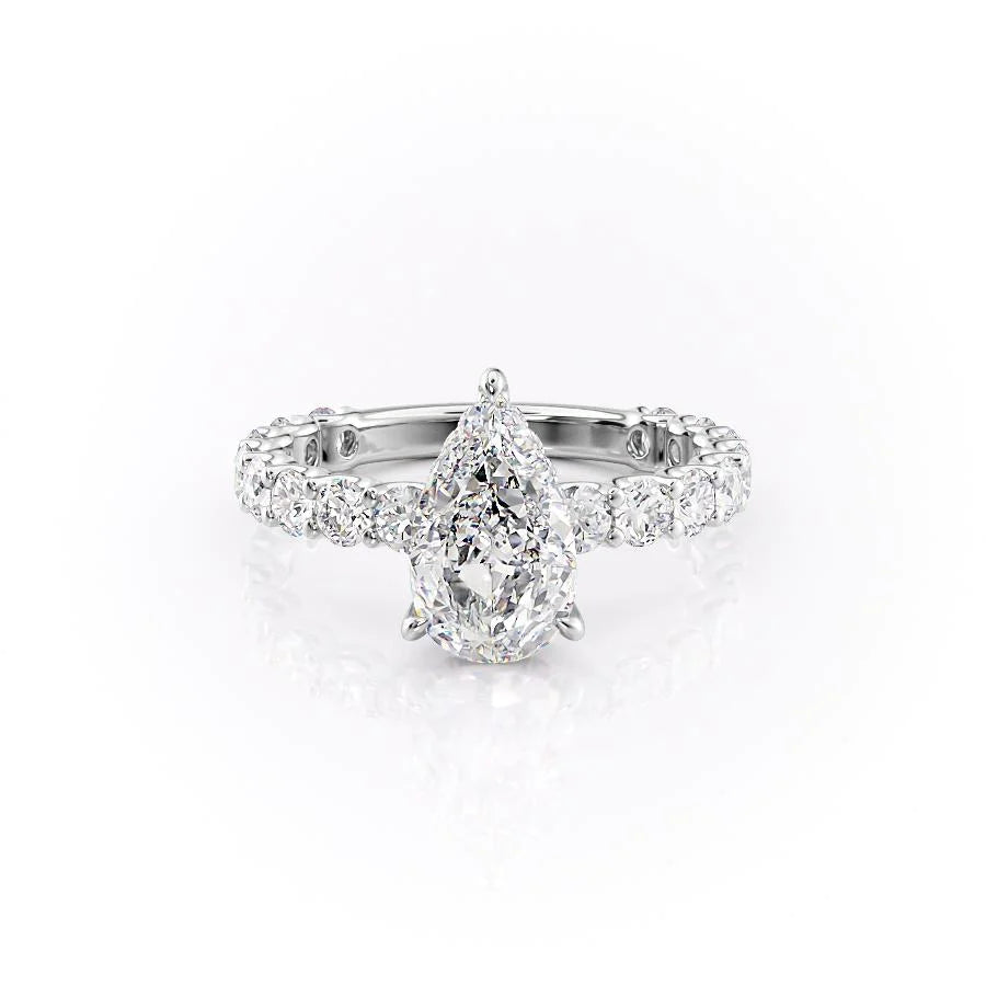 The Amora Set With Pear Side Stone Lab Diamond 1 Carat 18K White#material_18k-white