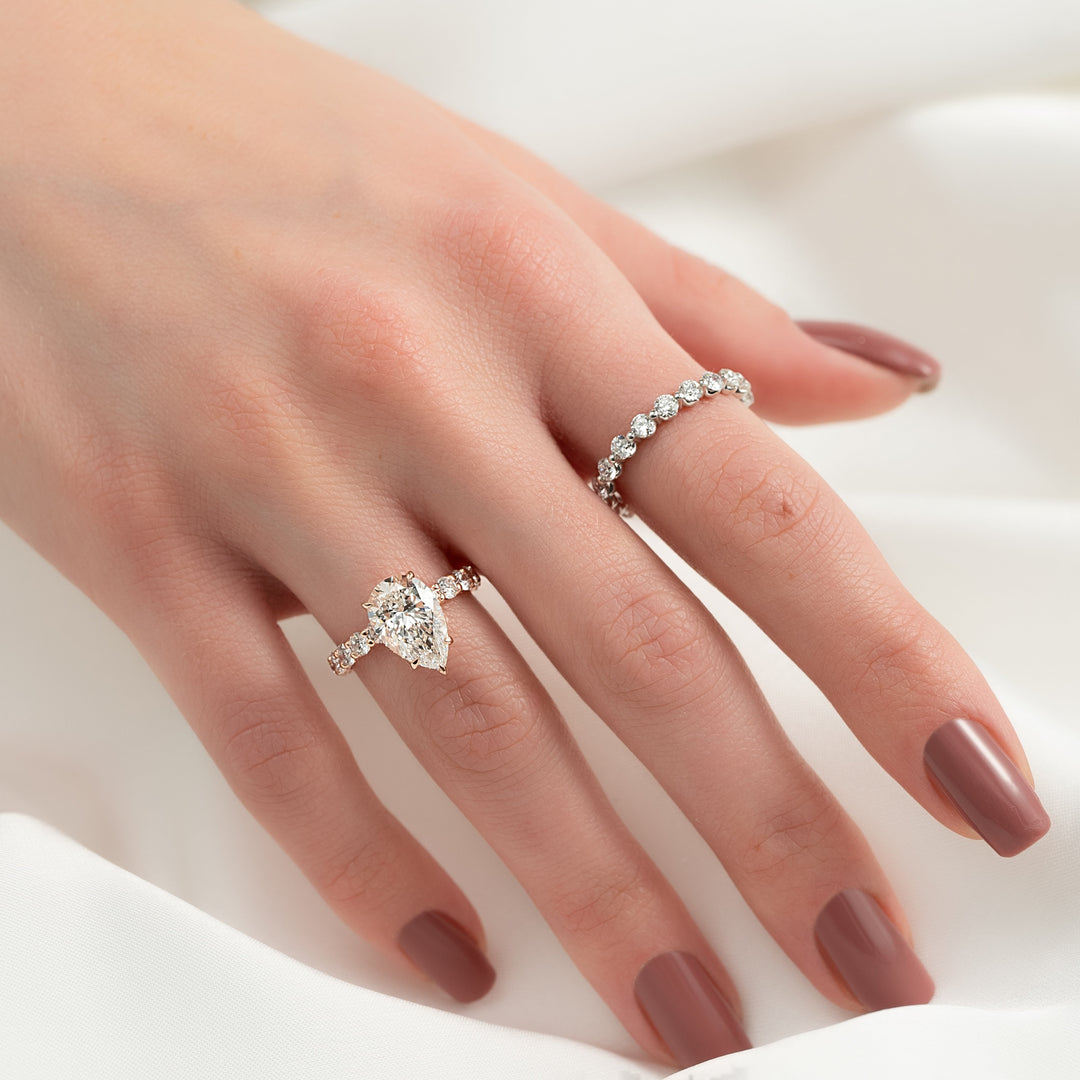 The Amora Pear Lab Diamond Moissanite Engagement Ring