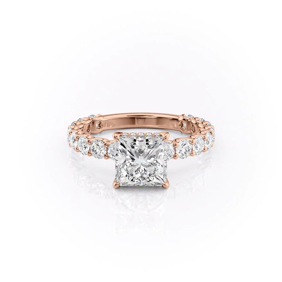 The Amora Set With Princess Side Stone Lab Diamond 1 Carat 14K Rose#material_14k-rose