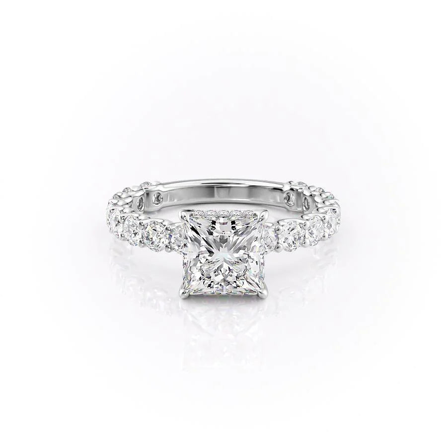 The Amora Set With Princess Side Stone Lab Diamond 1 Carat 14K White#material_14k-white