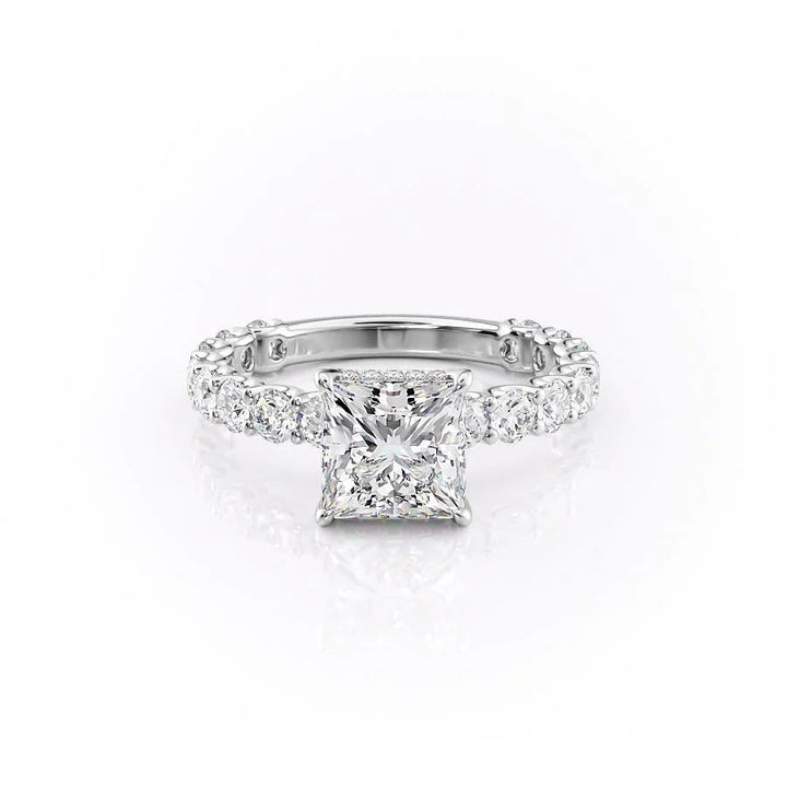 The Amora Set With Princess Side Stone Lab Diamond 1 Carat 14K White#material_14k-white