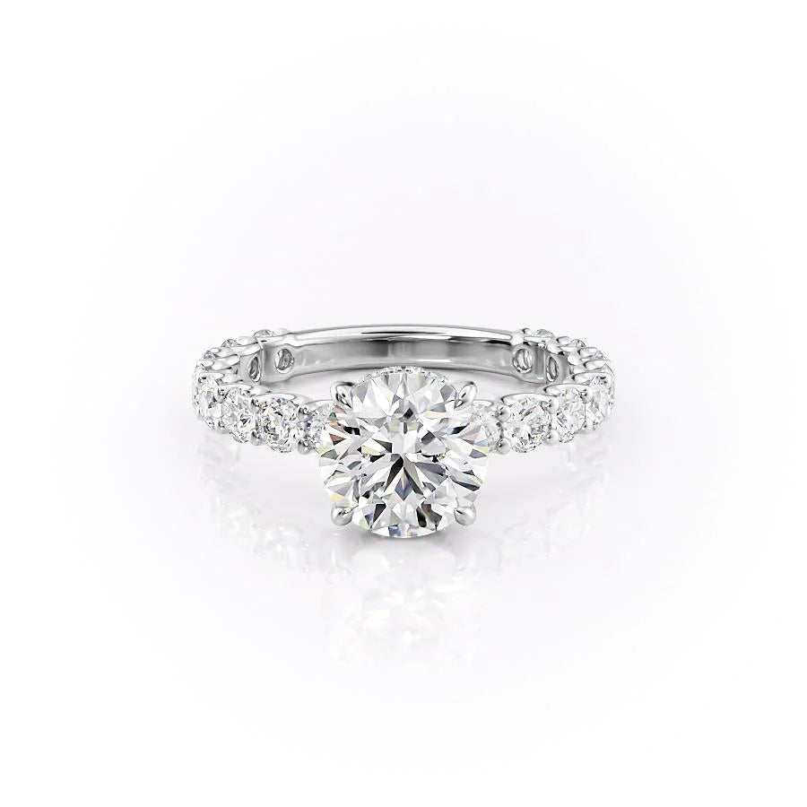 The Amora Set With Round Side Stone Lab Diamond 1 Carat 14K White#material_14k-white