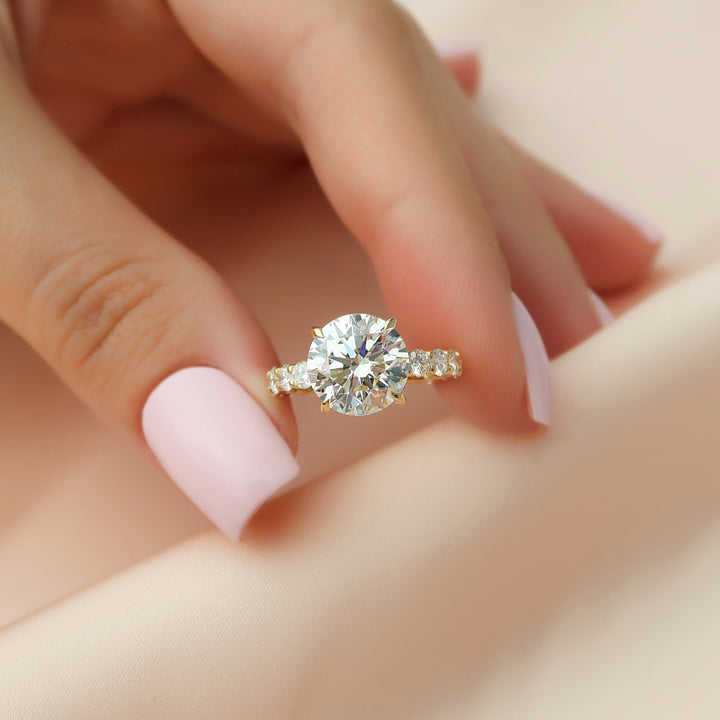 The Amora Round Lab Diamond Moissanite Engagement Ring *Shown with 3.5 ct #material_gold