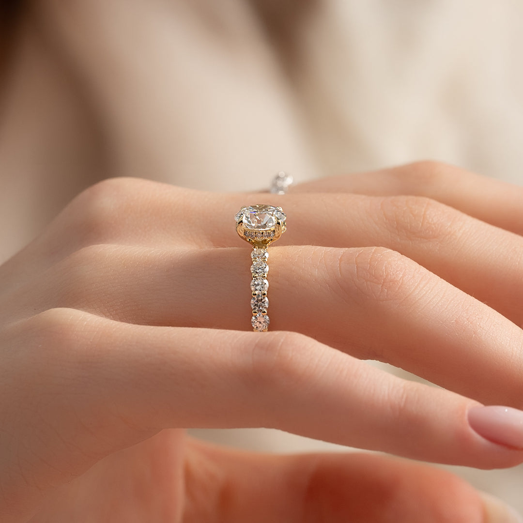 The Amora Round Lab Diamond Moissanite Engagement Ring