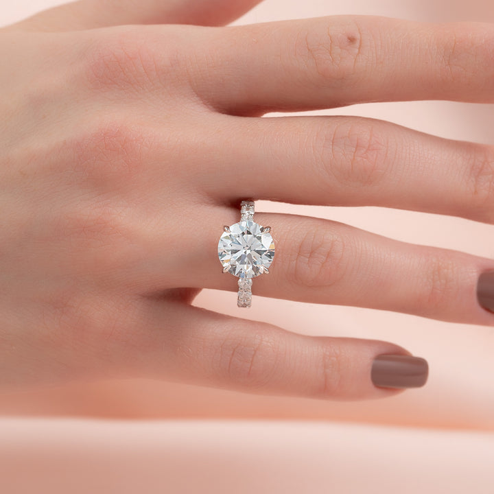 The Amora Round Lab Diamond Moissanite Engagement Ring *Shown with 5 ct #material_white