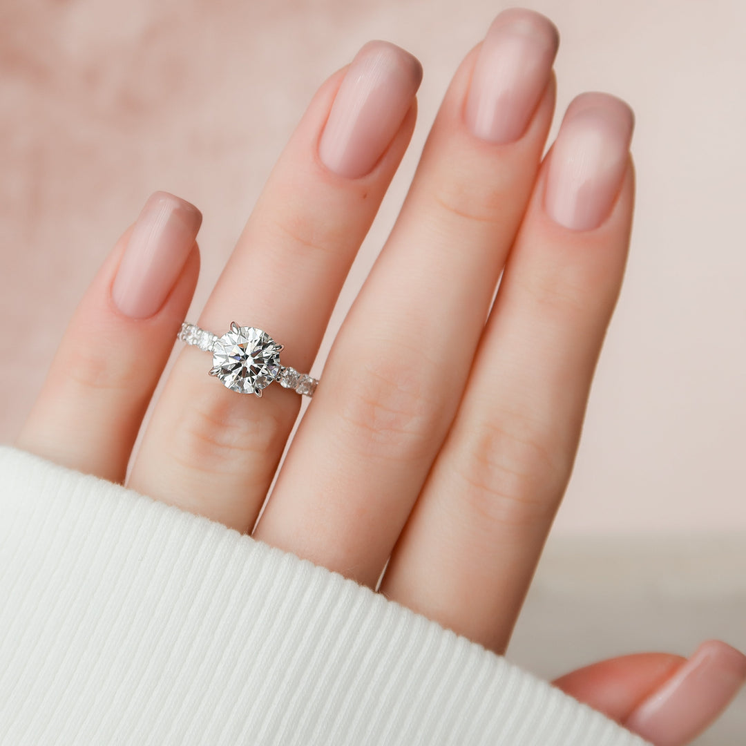 The Amora Round Lab Diamond Moissanite Engagement Ring