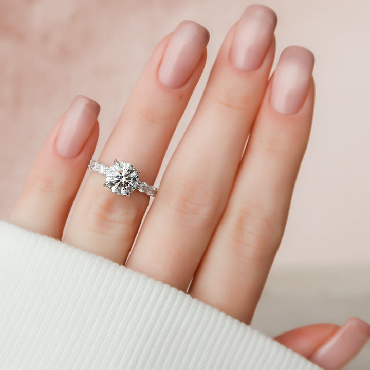 The Amora Round Lab Diamond Moissanite Engagement Ring *Shown with 2 ct #material_white