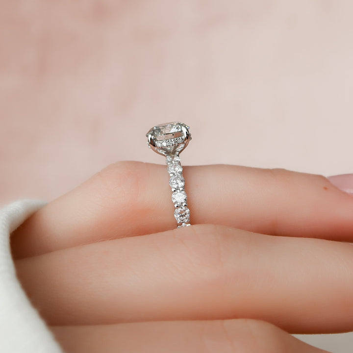 The Amora Round Lab Diamond Moissanite Engagement Ring *Shown with 2 ct #material_white