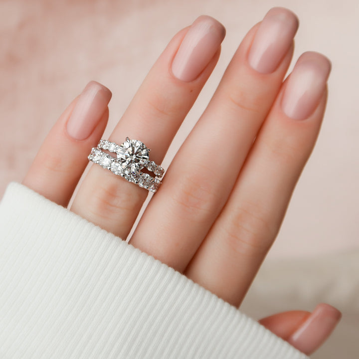 The Amora Round Lab Diamond Moissanite Engagement Ring *Shown with 2 ct #material_white