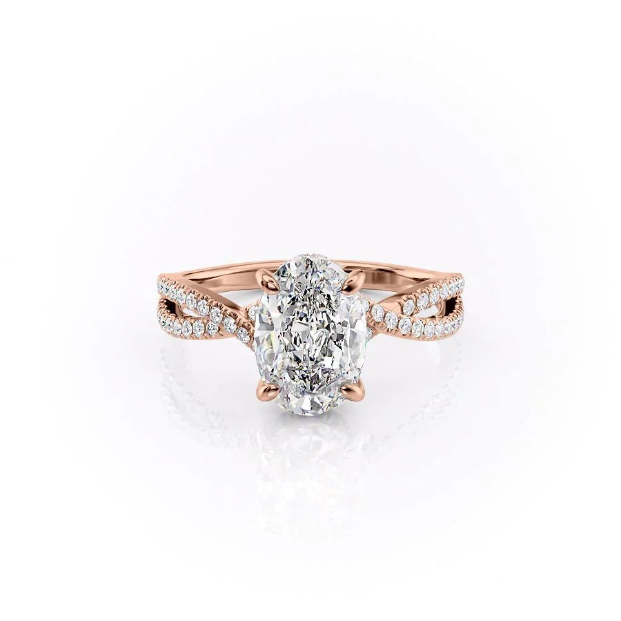 The Anastasia Set With Oval Pave Lab Diamond 1 Carat 14K Rose#material_14k-rose