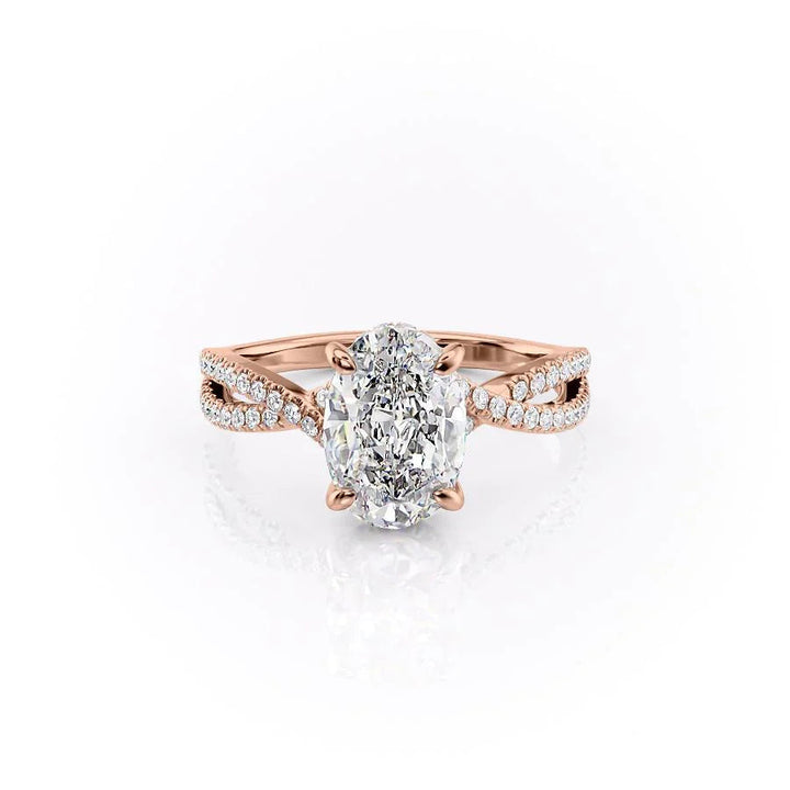 The Anastasia Set With Oval Pave Lab Diamond 1 Carat 14K Rose#material_14k-rose