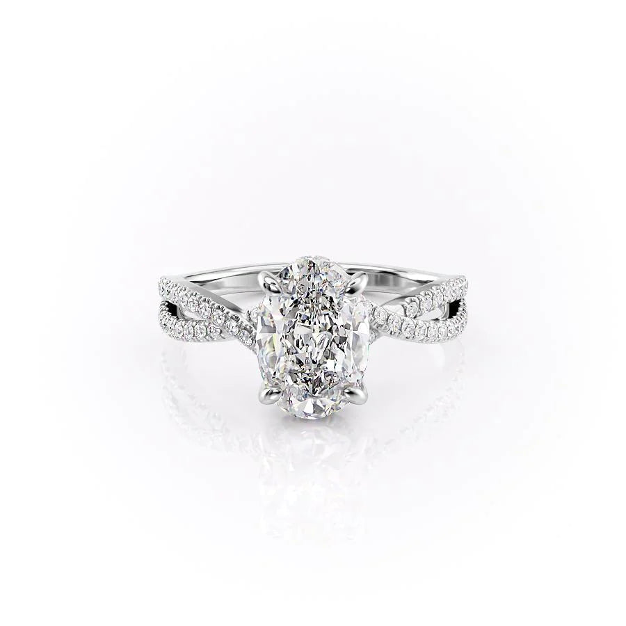 The Anastasia Set With Oval Pave Lab Diamond 1 Carat 14K White#material_14k-white