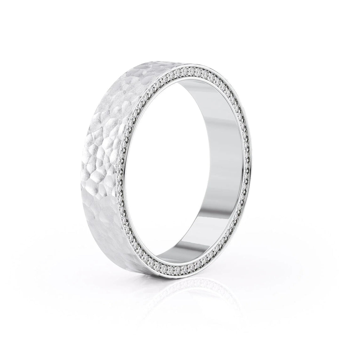 The Andy Wedding Bands Hammered 18K White#material_18k-white