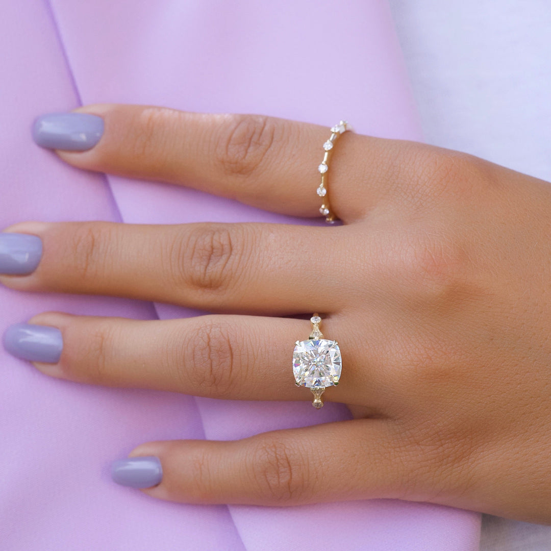 The Angel Set With Cushion Solitaire Moissanite#material_14k-gold