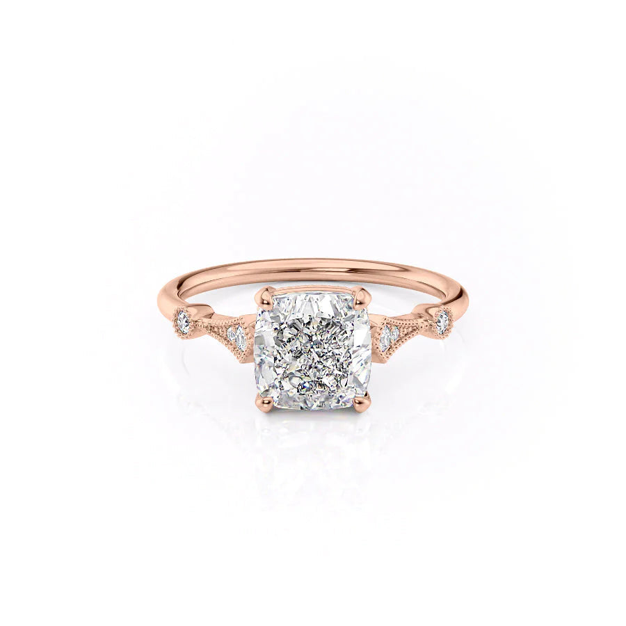 The Angel Set With Cushion Solitaire Lab Diamond 1 Carat 14K Rose#material_14k-rose