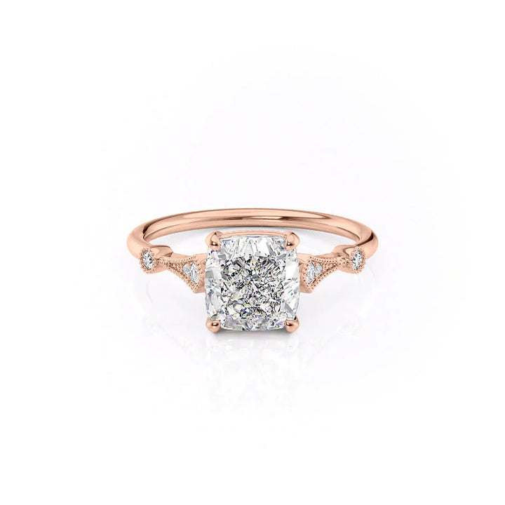 The Angel Set With Cushion Solitaire Lab Diamond 1 Carat 14K Rose#material_14k-rose