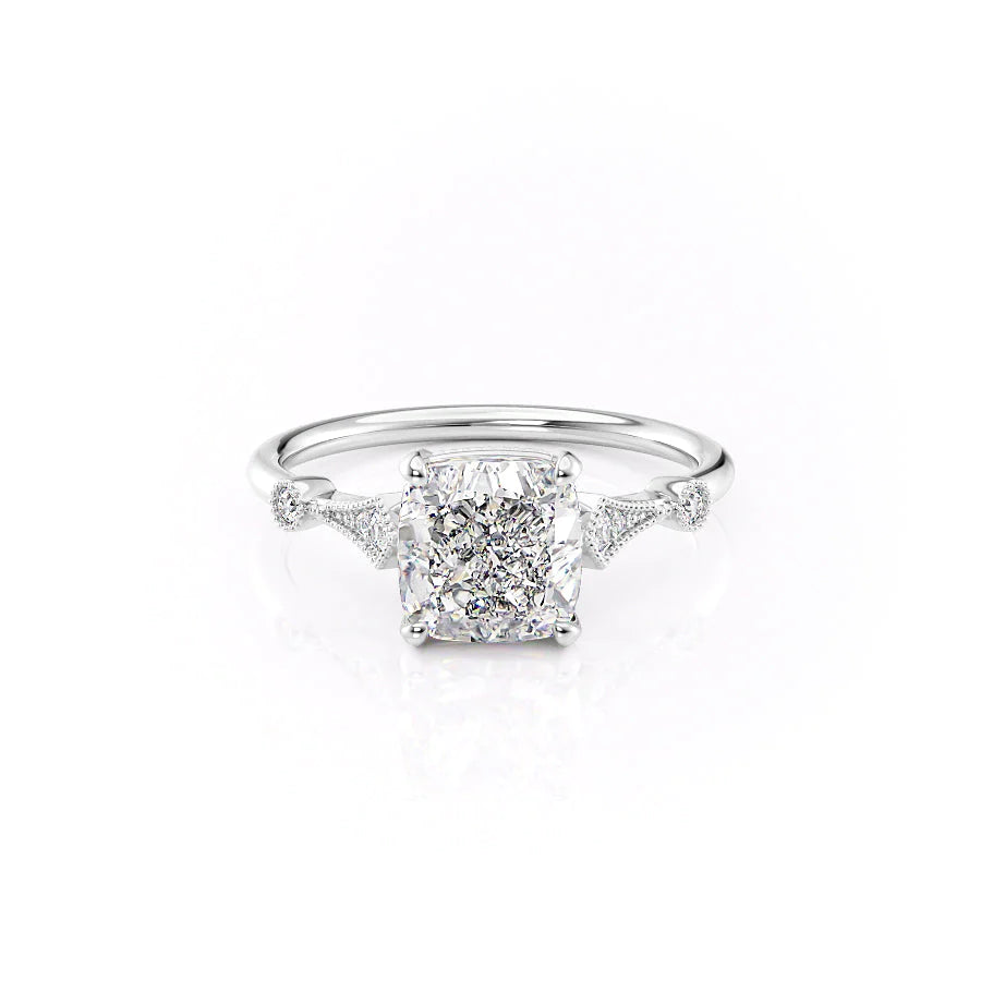 The Angel Set With Cushion Solitaire Lab Diamond 1 Carat 14K White#material_14k-white