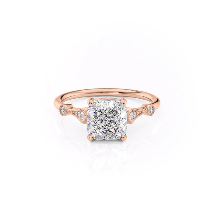 The Angel Set With Cushion Solitaire Moissanite#material_18k-rose