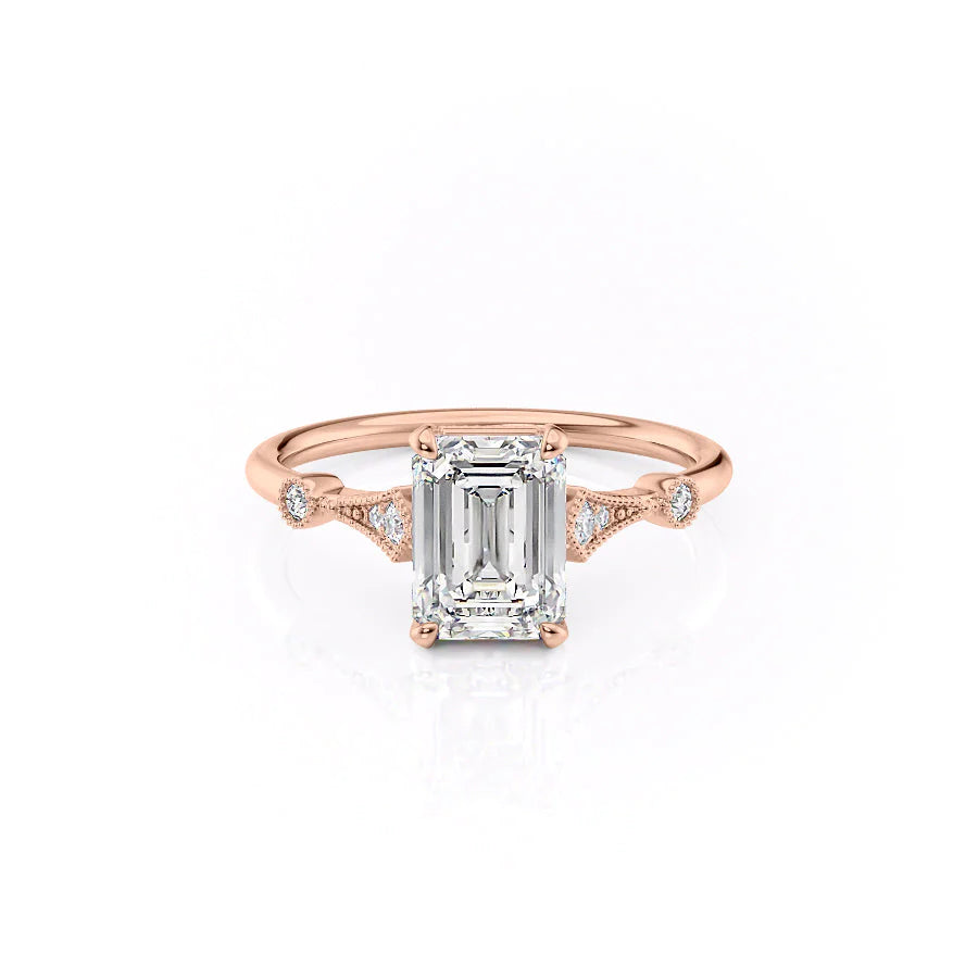 The Angel Set With Emerald Solitaire Moissanite#material_14k-rose