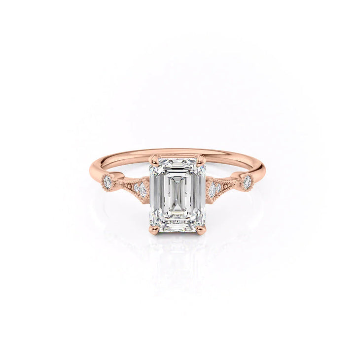 The Angel Set With Emerald Solitaire Moissanite#material_14k-rose