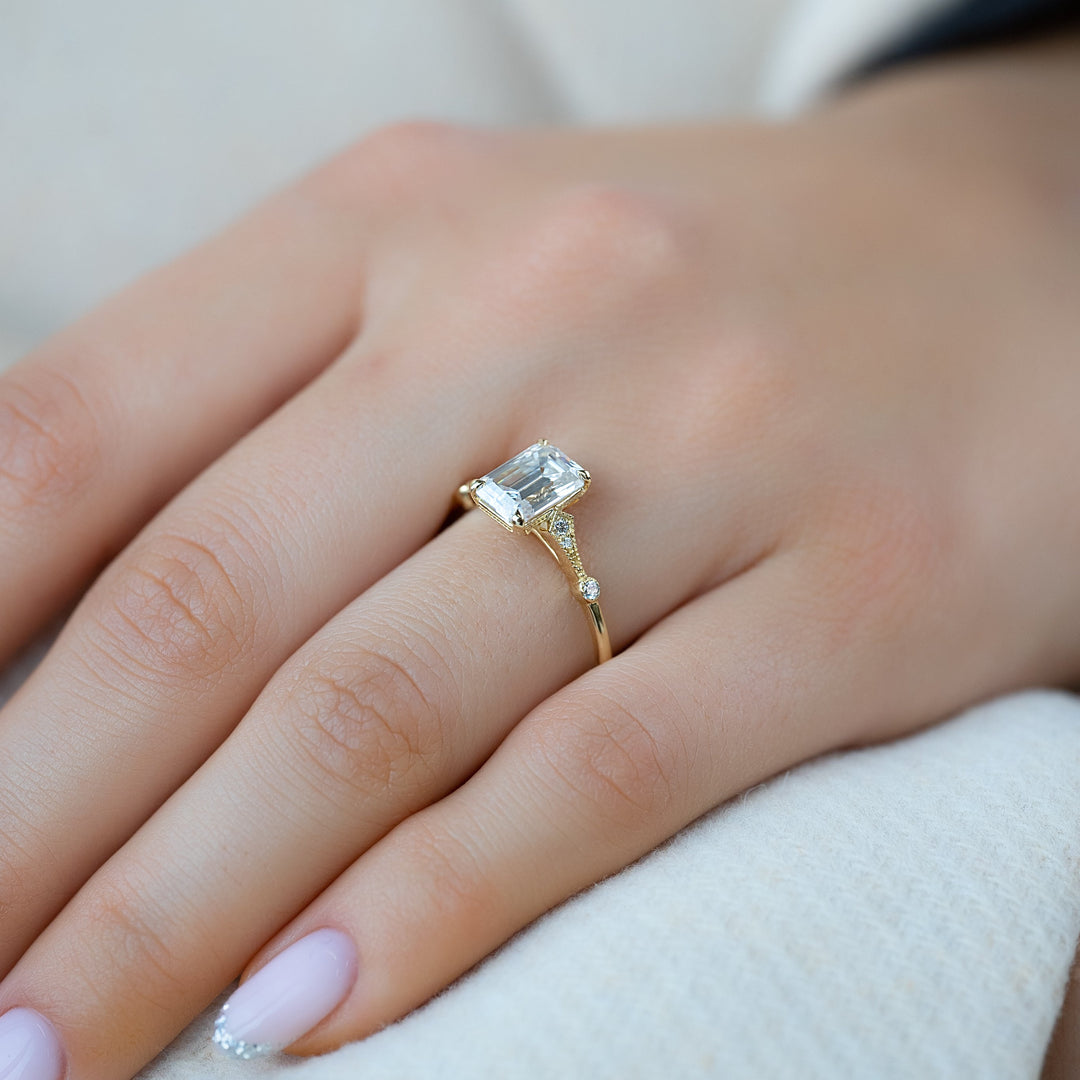 The Angel Emerald Lab Diamond Moissanite Engagement Ring