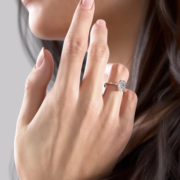 The Angel Set With Oval Solitaire Moissanite#material_14k-rose