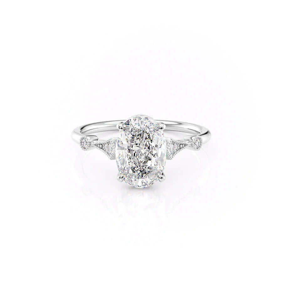 The Angel Set With Oval Solitaire Lab Diamond 1 Carat 14K White#material_14k-white