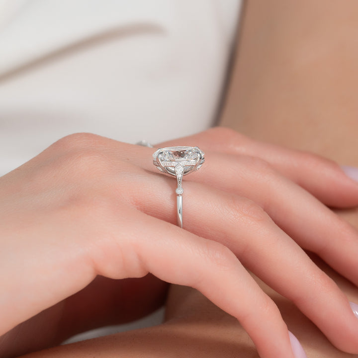 The Angel Oval Lab Diamond Moissanite Engagement Ring *Shown with 5 ct #material_white