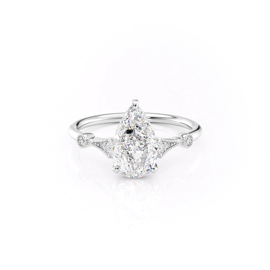 The Angel Set With Pear Solitaire Lab Diamond 1 Carat 14K White#material_14k-white