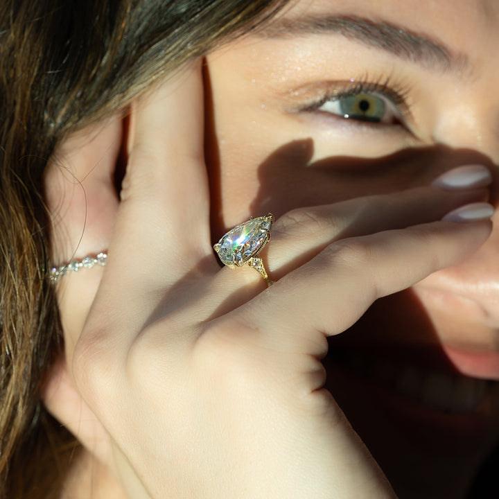 The Angel Pear Lab Diamond Moissanite Engagement Ring *Shown with 5 ct #material_gold