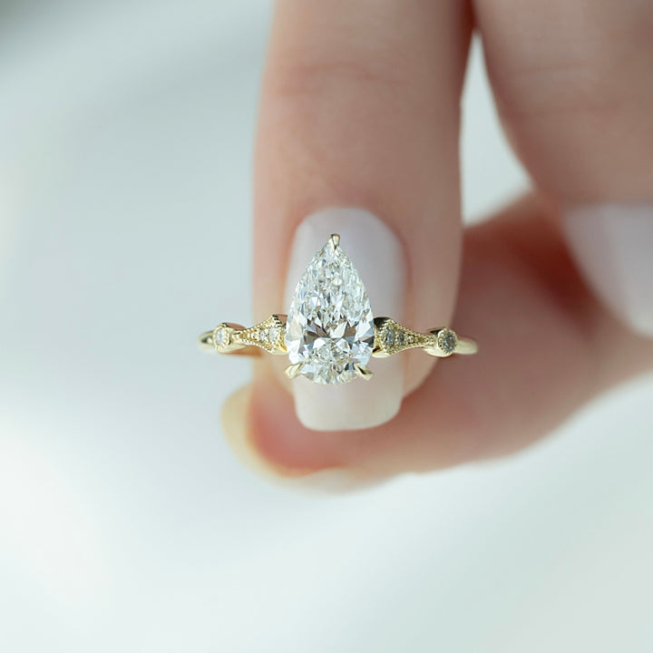 The Angel Pear Lab Diamond Moissanite Engagement Ring *Shown with 1.5 ct #material_gold