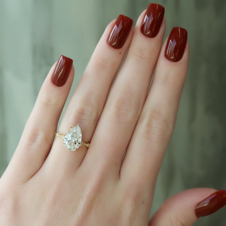 The Angel Pear Lab Diamond Moissanite Engagement Ring *Shown with 5 ct #material_gold