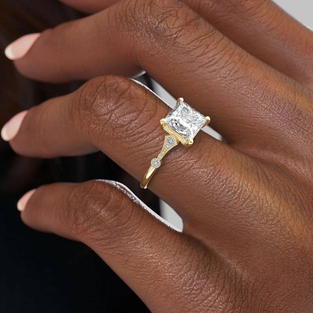 The Angel Set With Princess Solitaire Moissanite#material_14k-gold