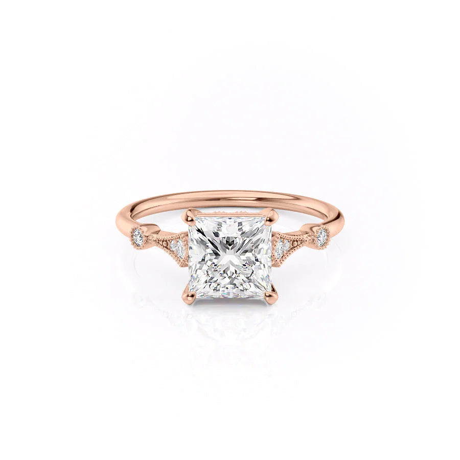 The Angel Set With Princess Solitaire Lab Diamond 1 Carat 14K Rose#material_14k-rose