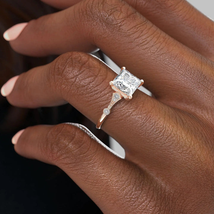 The Angel Set With Princess Solitaire Moissanite#material_14k-rose