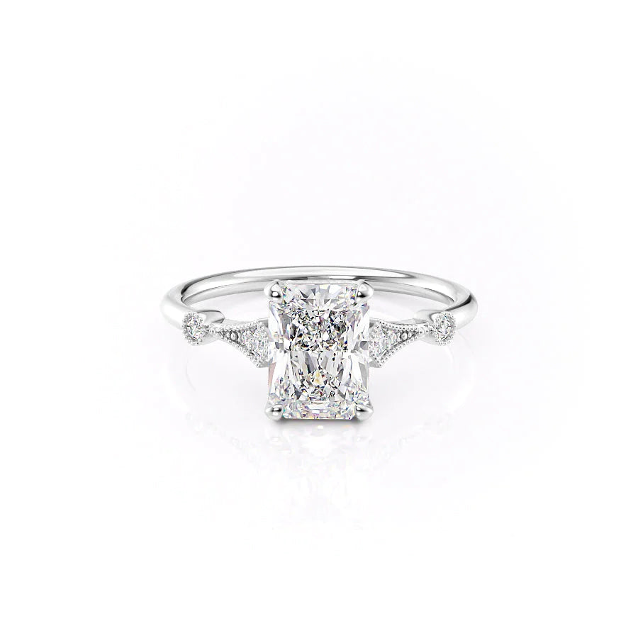 The Angel Set With Radiant Solitaire Lab Diamond 1 Carat 18K White#material_18k-white