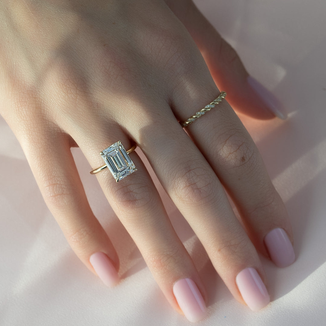 The April Emerald Lab Diamond Moissanite Engagement Ring