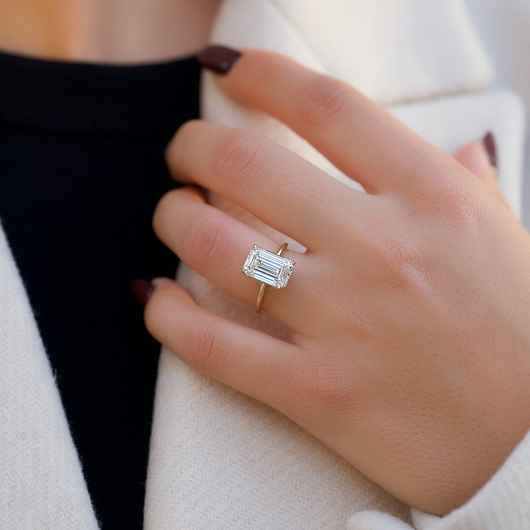 The April Emerald Lab Diamond Moissanite Engagement Ring