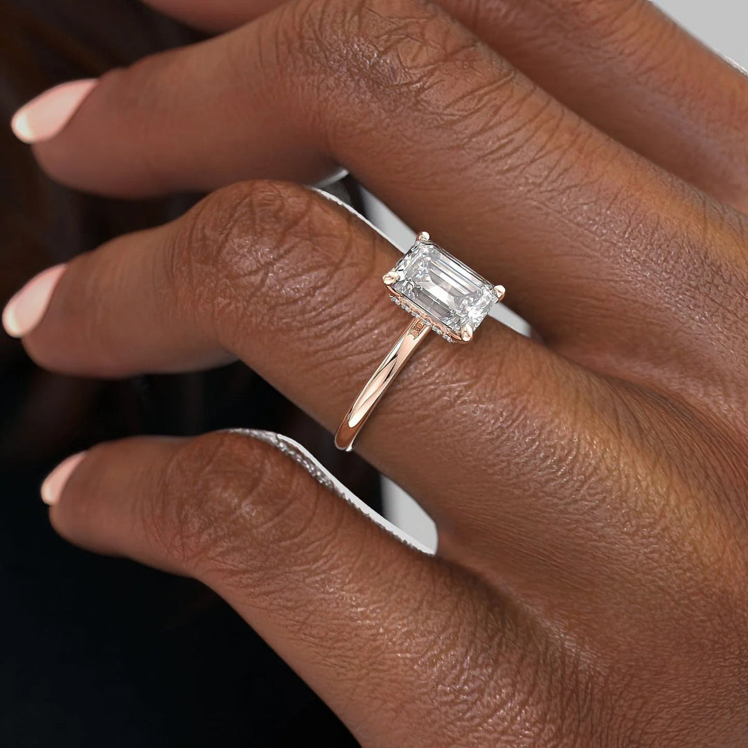 The April Emerald Lab Diamond Moissanite Engagement Ring