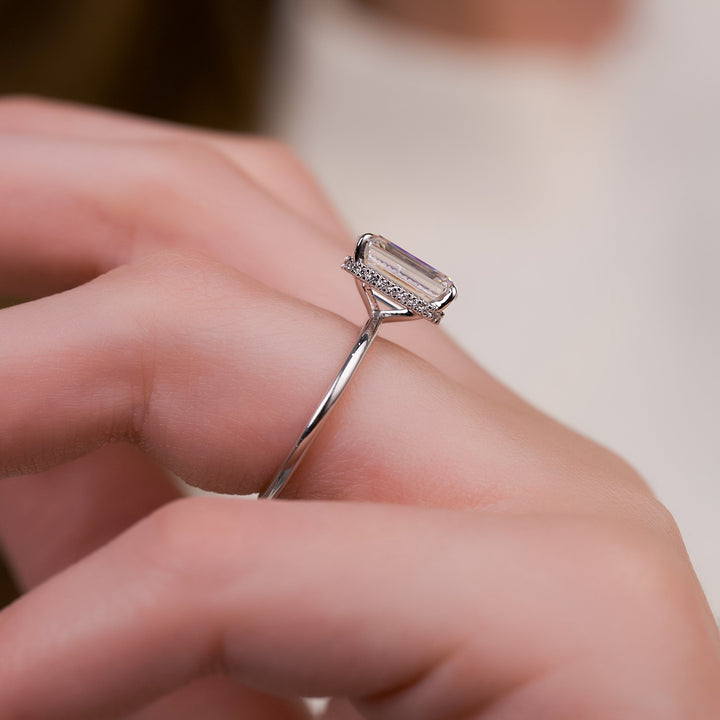 The April Emerald Lab Diamond Moissanite Engagement Ring *Shown with 4 ct #material_white