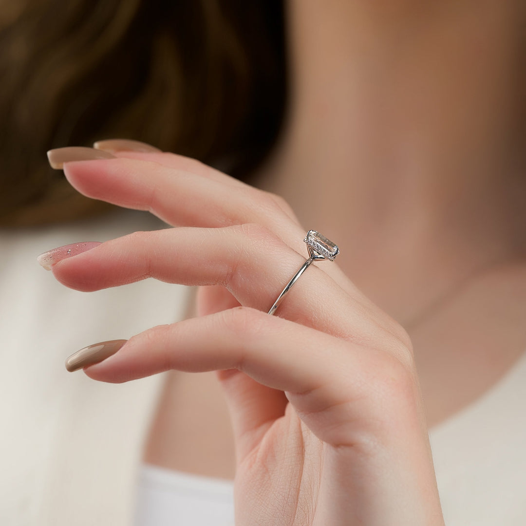 The April Emerald Lab Diamond Moissanite Engagement Ring