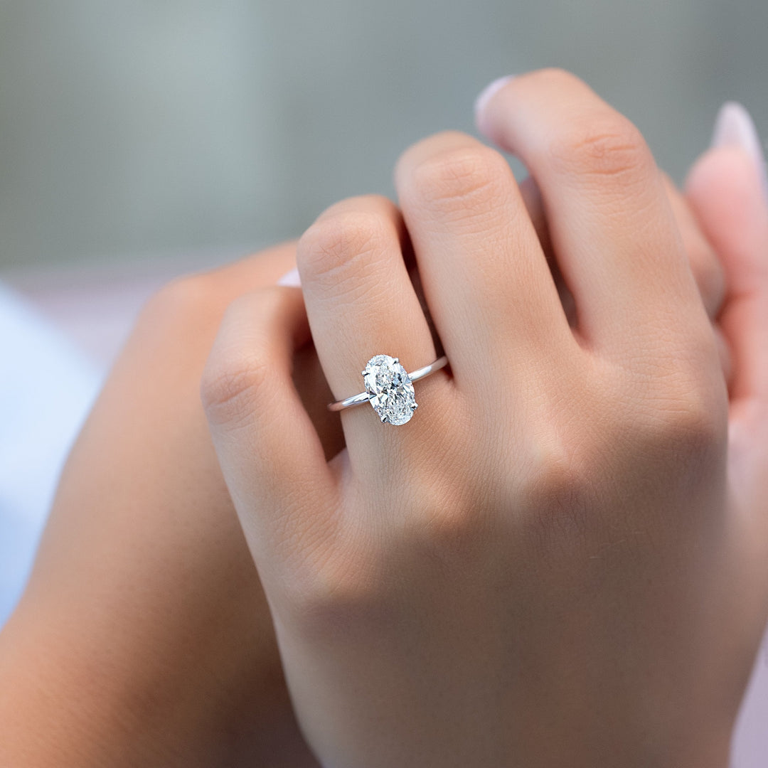 The April Set With Oval Solitaire Lab Diamond 3 Carat 14K White#material_14k-white