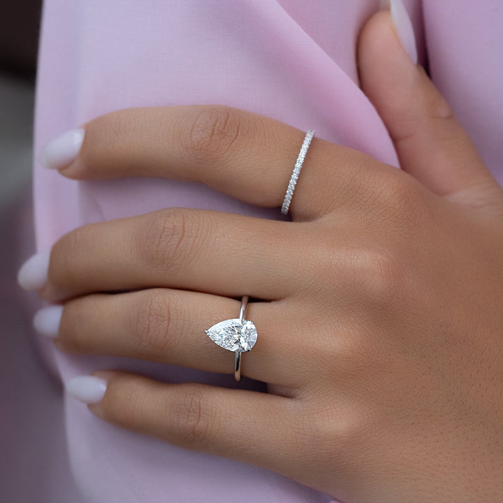 The April Set With Pear Solitaire Lab Diamond 2 Carat 14K White#material_14k-white