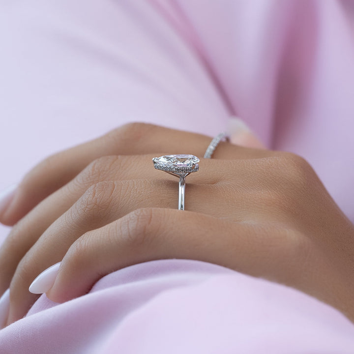 The April Pear Lab Diamond Moissanite Engagement Ring *Shown with 2 ct #material_white