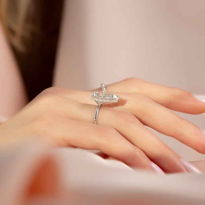 The April Pear Lab Diamond Moissanite Engagement Ring *Shown with 4 ct #material_white