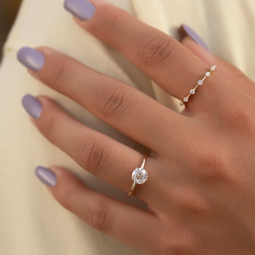 The April Set With Round Solitaire Moissanite#material_14k-gold